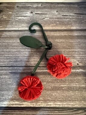 NWOT Camila Coelho Genuine Leather Cherry Bag Charm Red Tassel Keychain 9"